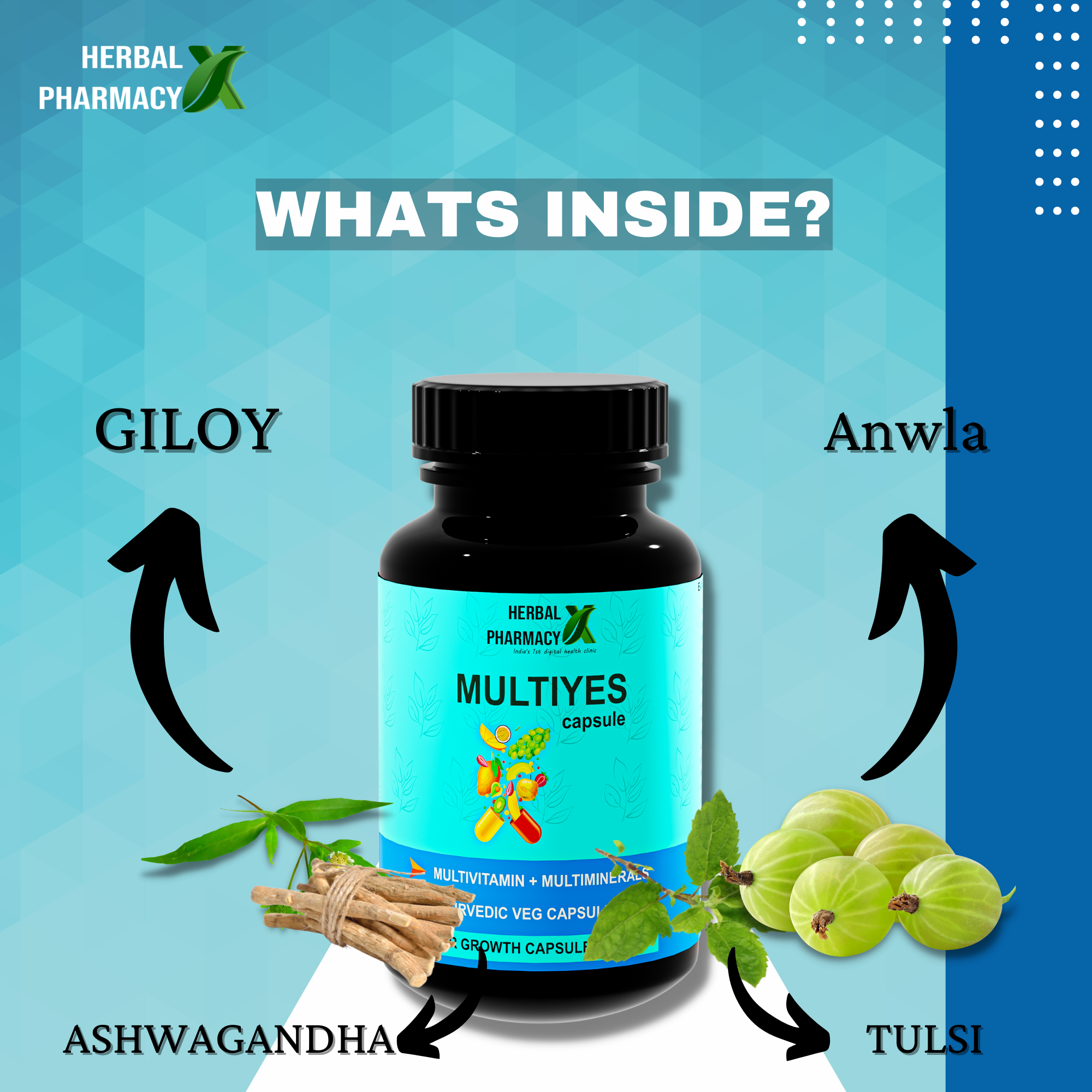 Herbal Pharmacy MULTIYES Daily Multivitamin, for Enhanced Energy, Stamina & Gut Health